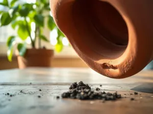 Porównanie matowej ceramicznej osłonki z sukulentem oraz błyszczącej metalowej doniczki z rośliną na drewnianym stole.